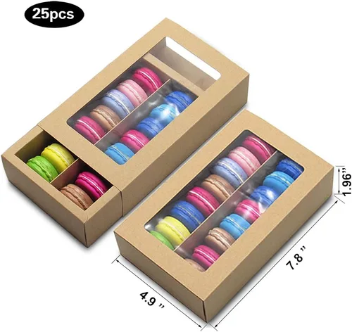 Miniatura 2 de 25 cajas de macarrones, caja de macarrones para 12, (medida interior 7.25 x 4 x 1.8 pulgadas), cajas de embalaje de macarrones con ventana