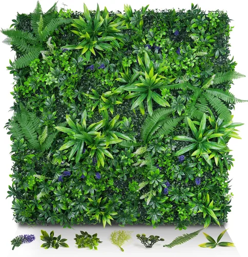 Miniatura 9 de Paneles de pared de césped de 20 x 20 pulgadas, 16 piezas de fondo de vegetación artificial con hojas resistentes a los rayos UV, decoración