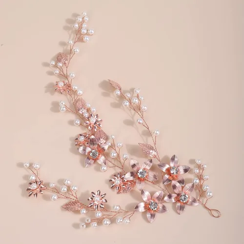Xerling Brides Wedding Hair Vines Rose Gold Leaf Hair Pieces Flower Hair Accessories for Girls Bridal Crystal Headband Pearls (oro rosa)