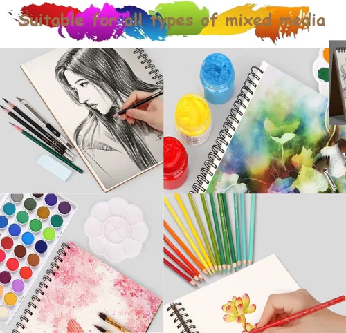 Miniatura 6 de Cuaderno de bocetos, papel de dibujo de 9 x 12 pulgadas, encuadernado en espiral (98 libras/5.64 oz/m²), 90 hojas, paquete de 3, cuaderno de bocetos