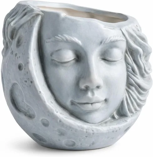 Nebula Colors Divertida y única maceta colgante con cara de luna, decoración celestial extravagante para amantes de las plantas, cesta de flores