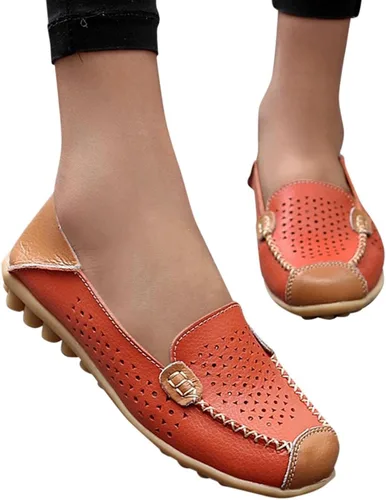 Zapatos deportivos de moda para mujer, mocasines casuales de cuero con estampado floral, puntera redonda, huecos, tacón bajo, mocasines ligeros,