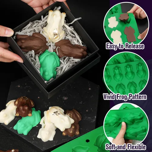 Miniatura 4 de Webake Molde de caramelo de rana de chocolate, paquete de 2 moldes de silicona para gelatina de rana de Pascua, bombas de grasa keto, crayones