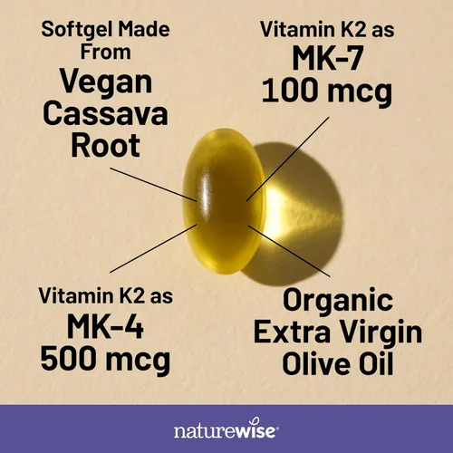 Miniatura 3 de NatureWise Suplemento de vitamina K2 de 600 mcg con MK-7 100mcg y MK-4 500mcg - Fórmula mejorada biodisponible - Complejo K para la salud ósea