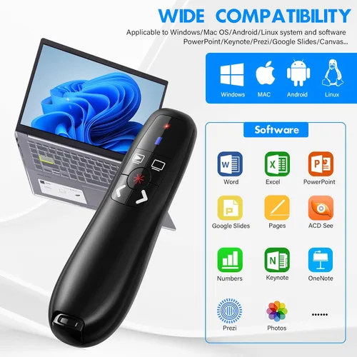 Miniatura 3 de Presentation Clicker Wireless Presenter Remote Clicker para Presentación de PowerPoint, RF 2.4GHz USB PowerPoint Clicker Slide Advancer con Control