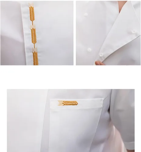 Miniatura 4 de Mujeres Hombres Chef Uniformes Manga Corta Chef Ropa Botón Chef Abrigos Ropa para Restaurante Hotel Hogar