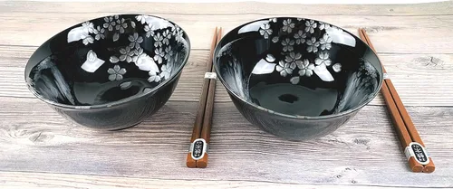 Miniatura 6 de JapanBargain 4689 - Juego de 2 cuencos y palillos de porcelana japonesa, cuencos de arroz y tazones de sopa, caja de regalo, fabricado en Japón