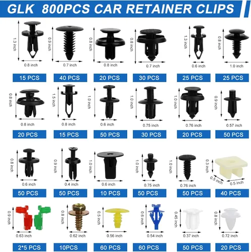 Miniatura 2 de Kit de 835 piezas de clips de retención y sujetadores de plástico para automóvil - 24 tamaños de clips de nailon para parachoques y guardabarros