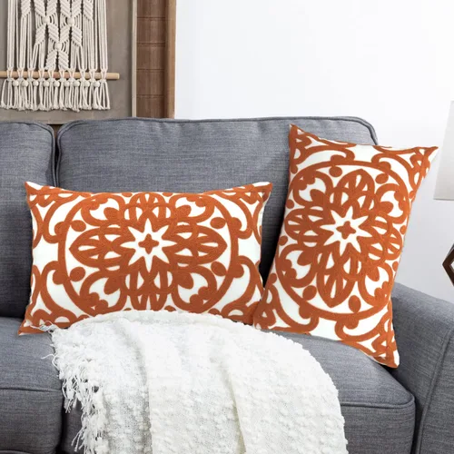 Miniatura 67 de Alysheer - Funda de almohada lumbar decorativa bordada 12" x 20", patrón de bordado clásico Boho Mandala, funda de cojín rectangular de algodón
