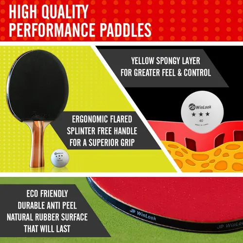 Miniatura 3 de JP WinLook Juego de palas de ping pong, juego de paletas de tenis de mesa portátil con palas de ping pong, estuche profesional y pelotas de ping