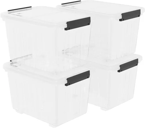 Miniatura 8 de Contenedor de plástico transparente de 18 cuartos de galón con tapas, caja de pestillo con asa, 4 paquetes