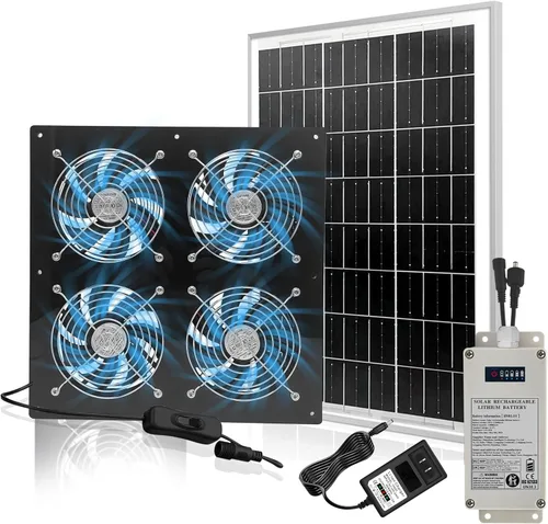 Miniatura 8 de Ventilador de escape solar para gallinero y ventilador alimentado con panel solar de 25 W y paquete de 4 ventiladores de CC sin escobillas de alta