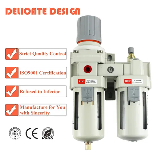 Miniatura 6 de RIH Pneumatics - Regulador de filtro de aire comprimido NPT de 1/2 pulgada, lubricador combinado separador de trampa de agua/aceite, calibre