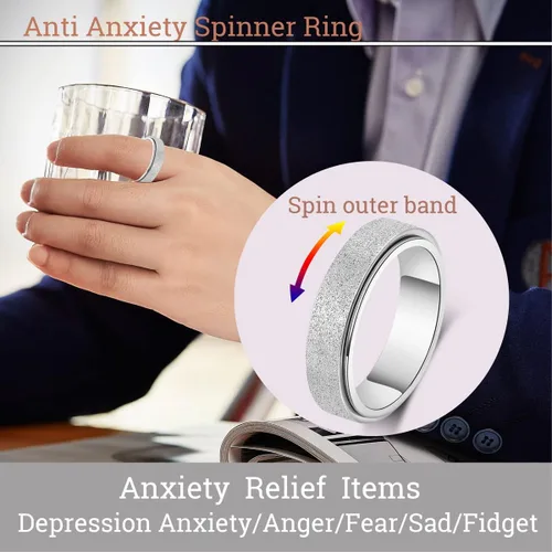 Miniatura 7 de Anillo de alivio de la ansiedad, anillo giratorio para aliviar el estrés, de acero inoxidable, anillo giratorio para mujeres, hombres, unisex