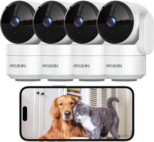 Paquete de 4 cámaras de seguridad para interiores, cámara de vigilancia para el hogar con inclinación panorámica de 360°, detección de movimiento de