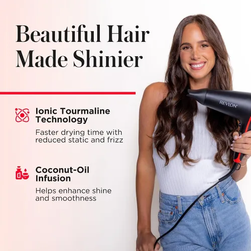 Miniatura 3 de REVLON SmoothStay - Secador de pelo con infusión de aceite de coco con difusor y concentrador, secador de cerámica iónico para control