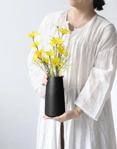 Miniatura 5 de Jarrón de cerámica negro, moderno florero para decoración del hogar, bonito jarrón para hierba de pampas, decoración estética de escritorio