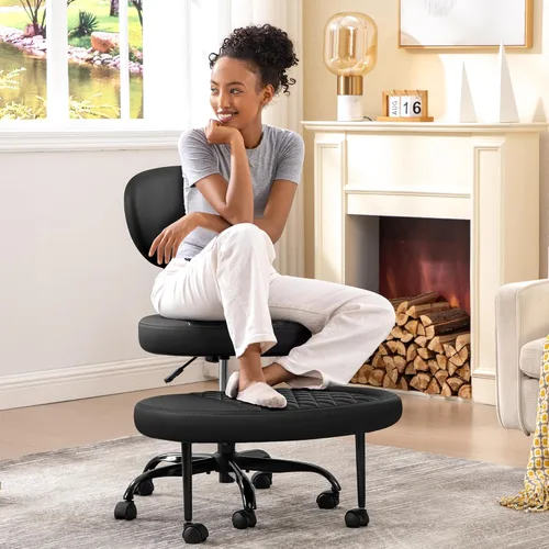 Miniatura 3 de AtHope - Silla de oficina ergonómica con patas cruzadas con ruedas - Altura ajustable para meditación, escritorio para TDAH y yoga - Diseño ancho