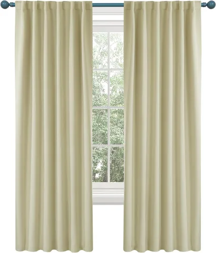 Deconovo Cortinas opacas lisas con trabillas traseras y jareta para cortinero, con aislamiento térmico, para cocina, 52 x 54 pulgadas, color beige,