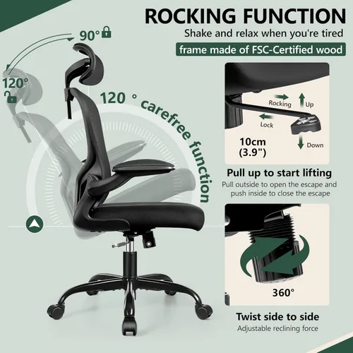 Miniatura 6 de FelixKing Silla de Oficina Ergonómica Silla de Escritorio con Reposacabezas, Silla de Escritorio de Respaldo Alto con Soporte Lumbar Ajustable y Gris
