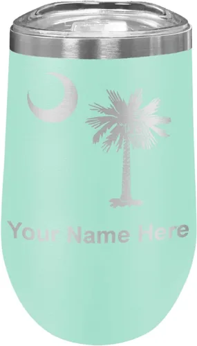 Miniatura 31 de LaserGram Vaso de vino de acero inoxidable de doble pared, bandera de Carolina del Sur, grabado personalizado incluido (rosa)