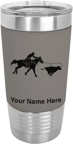 Miniatura 16 de LaserGram Vaso aislado al vacío de 20 onzas, con grabado personalizado incluido (cuero sintético, estilo béisbol)
