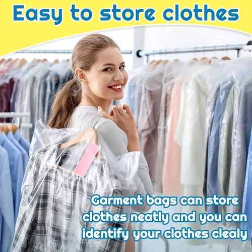Miniatura 5 de Patelai 40 bolsas de ropa extra largas de 72/40 pulgadas para vestidos, bolsas de limpieza en seco para colgar ropa, tintorería, ropa de plástico