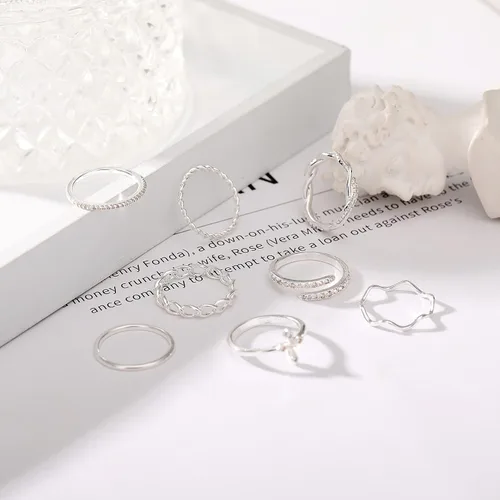 Miniatura 6 de Honsny Juego de anillos apilables chapados en oro de 14 quilates para mujer, anillos apilables para nudillos, anillos de plata finos y delicados