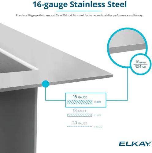 Miniatura 4 de Elkay EFRU311610T Crosstown - Fregadero de cocina de acero inoxidable de 32 1/2" bajo montaje, cuenca única - Acero inoxidable