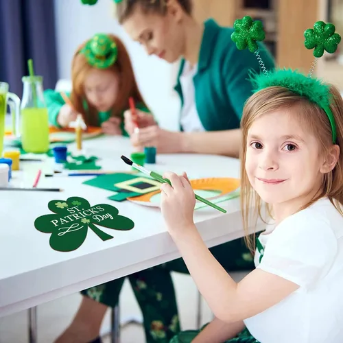 Miniatura 4 de Grandes decoraciones de madera de trébol de 7" para pintar, discos de madera redondos en blanco para San Patricio, decoraciones para colgar
