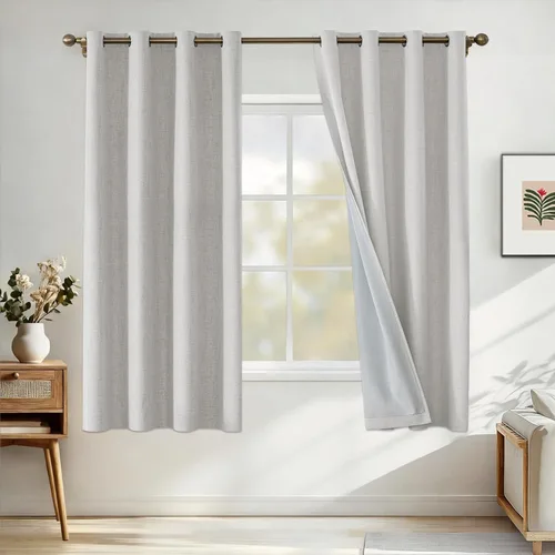 Miniatura 21 de Cortinas de lino 100% opacas para dormitorio, cortinas opacas de 45 pulgadas de largo, cortinas de oscurecimiento de habitación para sala de estar