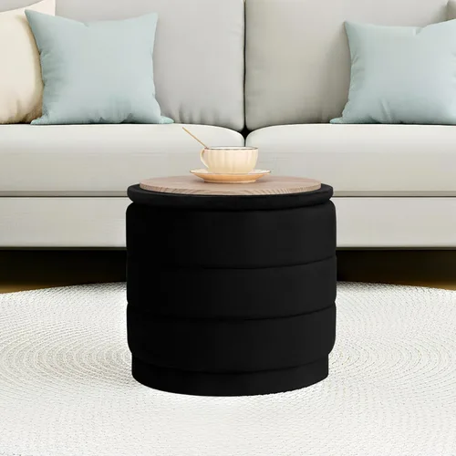 Miniatura 2 de Otomana redonda de terciopelo de 15.4 pulgadas con tapa reversible, reposapiés otomano circular tapizado con almacenamiento oculto, reposapiés Negro