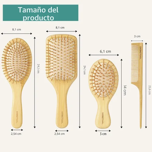 Miniatura 2 de DEBETOOL Juego de cepillo y peine de bambú para cabello para mujeres, hombres y niños, cepillo de púas anchas de madera de bambú natural y peine