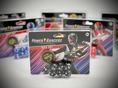 Miniatura 3 de Renegade Game Studios Power Rangers RPG - Juego de dados poliédricos negros de 8 piezas con moneda de poder personalizada