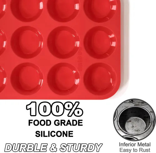 Miniatura 4 de Anaeat Juego de moldes de silicona para magdalenas, 12 tazas regulares y mini 24 tazas de moldes para hornear cupcakes con flexible y antiadherente