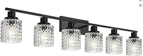Miniatura 11 de 6 luces de tocador de baño, níquel cepillado, accesorios de iluminación de baño sobre espejo con vidrio transparente, aplique de pared industrial