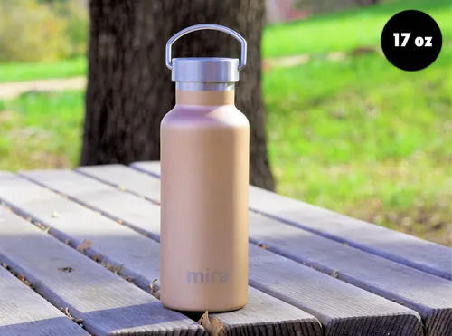 Miniatura 2 de MIRA Alpine - Botella de agua con 2 tapas, frasco de acero inoxidable 18/8 aislado al vacío, acabado brillante duradero, botella Hydro Bottle - 17
