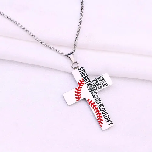 Miniatura 4 de Collar inspirador de cruz de béisbol cristiana, la fuerza no viene de lo que puedes hacer