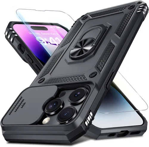 Miniatura 137 de Janmitta - Funda para iPhone 14 Pro con cubierta deslizante para lente de cámara incorporada + protector de pantalla, funda de cuerpo completo