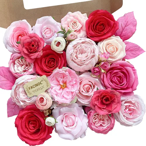 Miniatura 25 de FACINOC Rosas Flores Artificiales Ramo Combo Caja Set para Bricolaje Centros de Mesa de Boda para Mesa Nupcial Baby Shower Fiesta Decoraciones