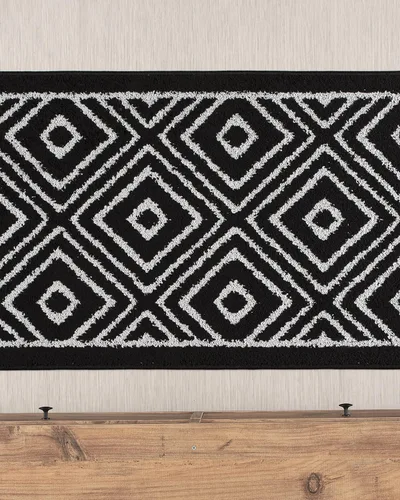 Alfombra geométrica moderna antideslizante de longitud personalizada, para entrada, pasillo, cocina, lavandería, 26 pulgadas x 3 pies, felpudo negro