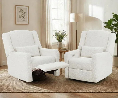 Miniatura 8 de Power Glider - Silla reclinable para guardería con puertos USB, mecedora suave para guardería, silla giratoria con almohada lumbar para sala
