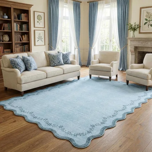Miniatura 83 de GarveeHome Alfombra de entrada festoneada, 2 x 3, color azul sólido, lavable, alfombra floral para entrada interior, alfombra floral antideslizante