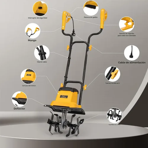 Miniatura 7 de IncwBo 12 Pulgadas 8.5 Amperios Cultivador de Tierra con Cable de 8 Pulgadas de Profundidad, Cultivador Eléctrico de Jardín de 360 RPM con Enchufe