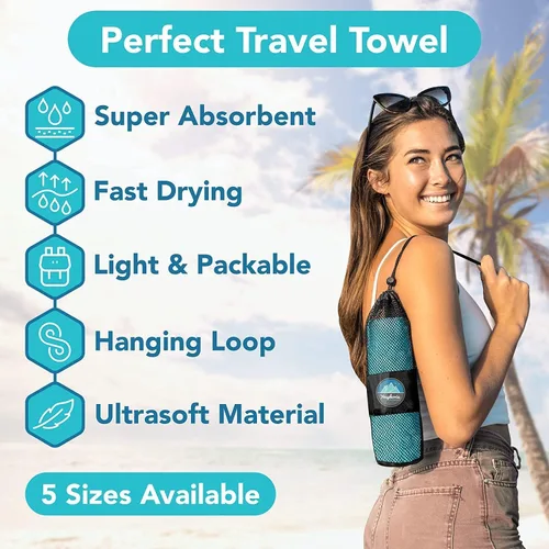 Miniatura 2 de Toalla de microfibra Youphoria para viaje de secado rápido y ligera - Toalla de secado rápido para camping, playa, mochilero, senderismo