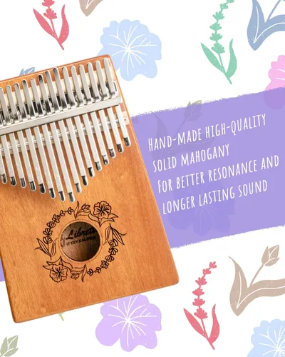 Miniatura 9 de Libretto Kalimba - Piano de pulgar de madera maciza de 17 teclas, piano de dedo portátil con martillo de afinación, bolsa de franela, manual, paño