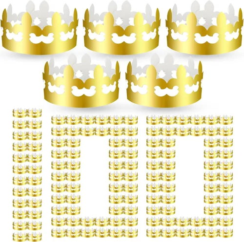Miniatura 8 de Crtiin 100 piezas de coronas de papel doradas para fiesta de cumpleaños a granel para adultos, estudiantes de aula, suministros de sombrero, regalos