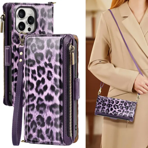 Miniatura 15 de Antsturdy Compatible con iPhone 15 Pro Max Funda Cartera para Mujeres【Bloqueo RFID】Funda de Teléfono Cruzada de Cuero PU con Cremallera y Correa