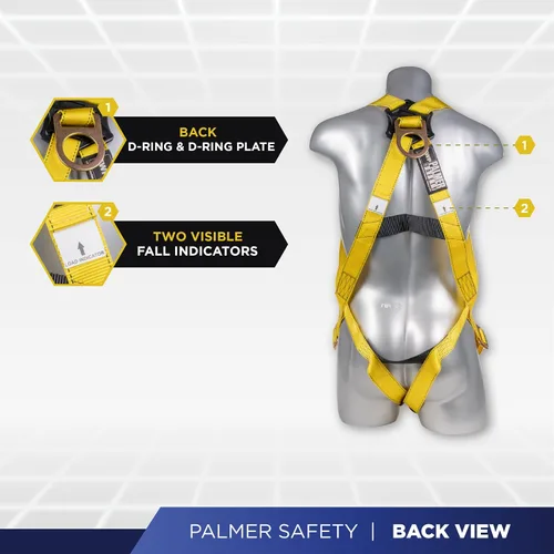 Miniatura 3 de Palmer Safety Arnés de cuerpo completo con ajuste de 3 puntos, anillo en D dorsal, arnés de seguridad de protección contra caídas para construcción