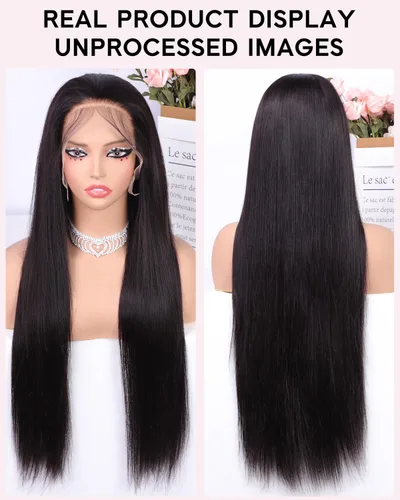 Miniatura 4 de Subella 12A Pelucas de encaje frontal HD de cabello humano con línea capilar prearrancada con cabello recién nacido, densidad de 180, 13x5, cabello
